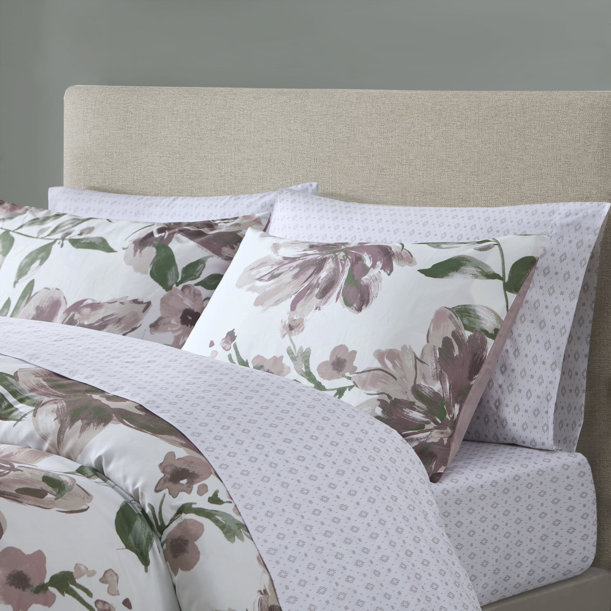 Madison Park Essentials 7 Piece King Floral Comforter Set, Soft Brushed Bed in A Bag with Bed Sheets, Spring Lavender Comforter Bed Set, Bedding Sets with Flat Sheet and Fitted Sheet for Girls