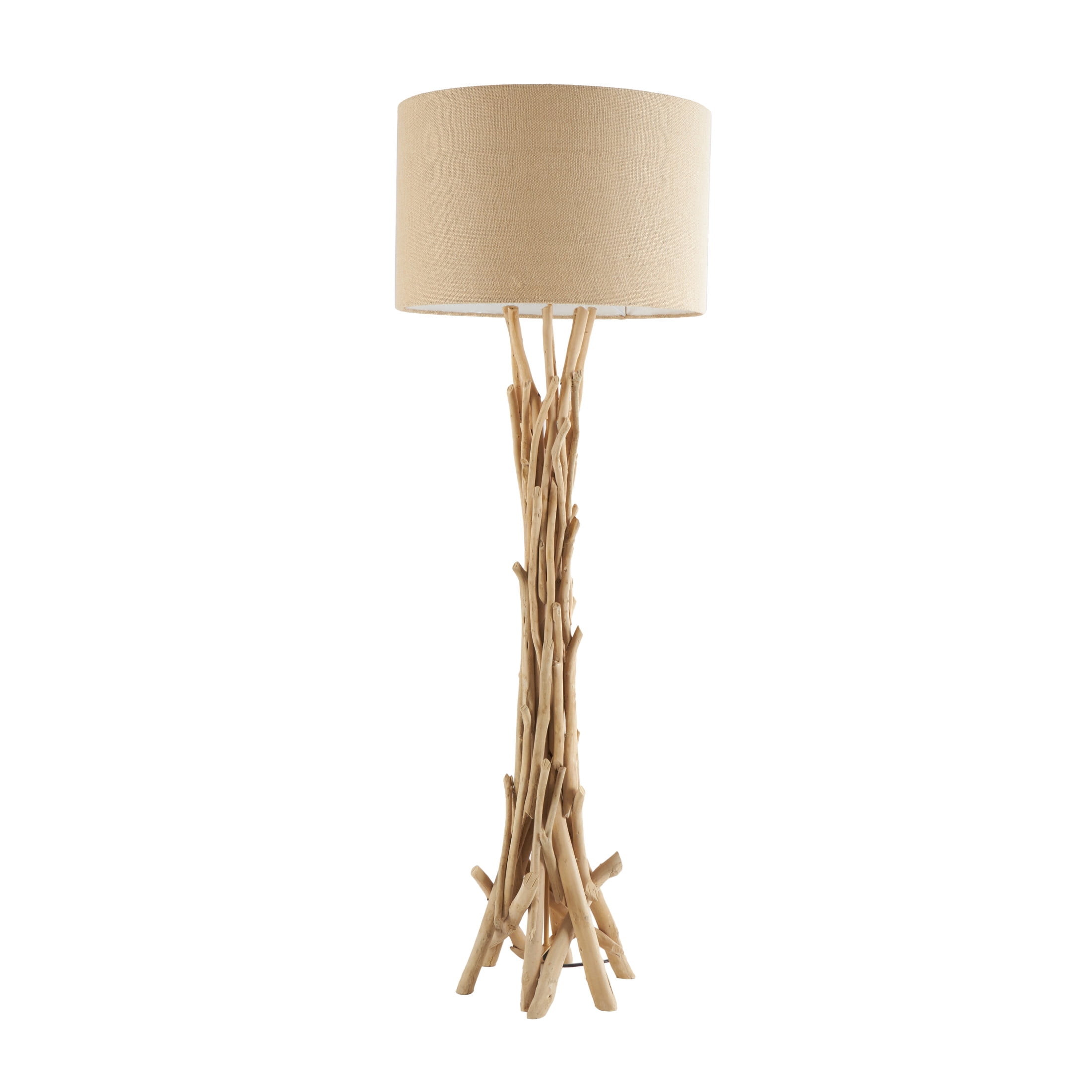DecMode Rustic Tall Driftwood Floor Lamp with Beige Fabric Shade, 22"W x 62"H