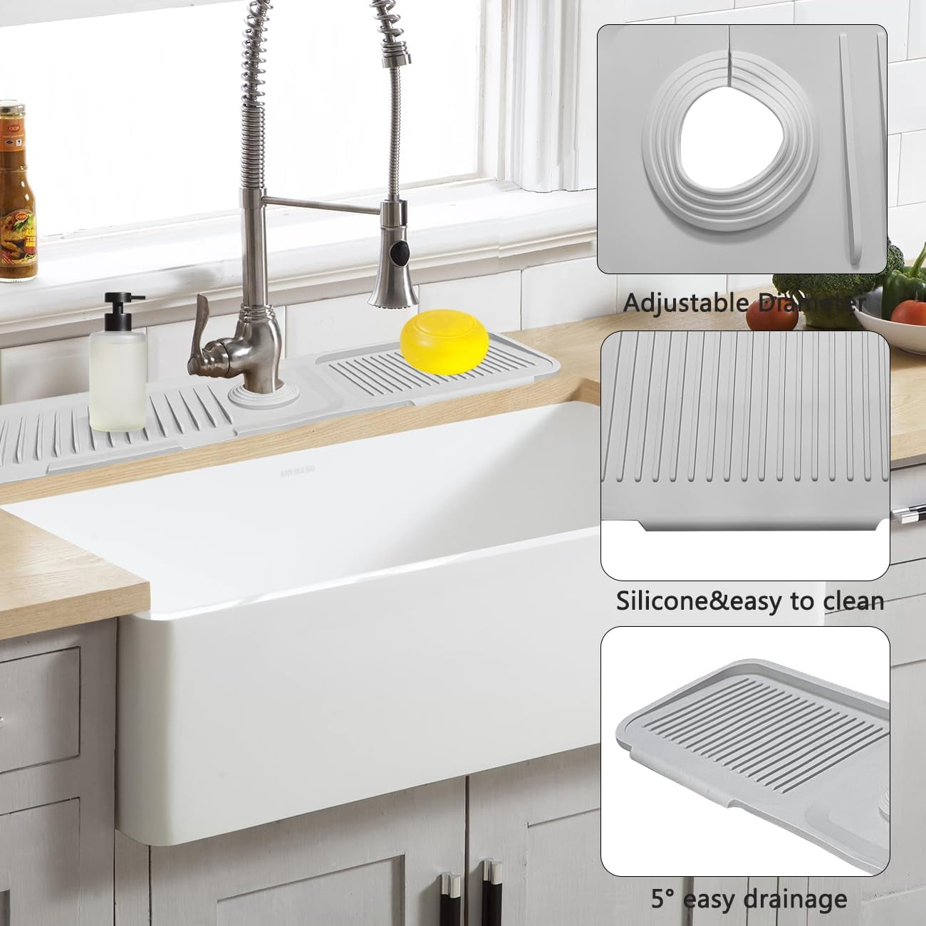 Tapis Anti-éclaboussures Pour évier De Cuisine - Silicone, Drainage Incliné - 60 X 14,7 Cm
