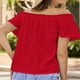 thumbnail image 5 of Mujeres fuera del hombro Top casual color liso manga corta frill TRIM Loose fit verano blusa rojo XL, 5 of 7