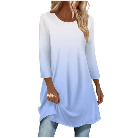 fheaev 3/4 Sleeve Tunic Tops for Women Casual Plus Size Dressy Top To Wear with Leggings Swing Flare T-Shirt Loose Fit Blouses