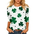thumbnail image 2 of Craaazy Women's St Patricks Day Clothes with Irish Clover Prints Crew Neck 3/4 Sleeve Shirts, 2 of 6
