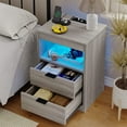 thumbnail image 6 of Afuhokles Nightstand with Wireless Charging Station and LED Lights, Gray Night Stand with 2 Drawers and Open Storage for Bedroom, Bedside Table with Pull-Out Shelf, 6 of 9