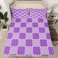 thumbnail image 2 of jejeloiu Modern Geometric Geometric Bed Sheets,Minimalist Buffalo Checkered King Sheets,Purple White Grid Sheet Set For Teens,Luxury Bedroom Decor,4-Piece, 2 of 7