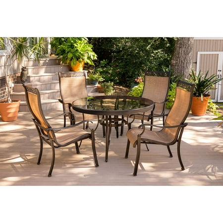 Hanover Monaco 5-Piece Dining Set with 29 in. Glass-Top Table and Sling Dining Chairs, Seats 4