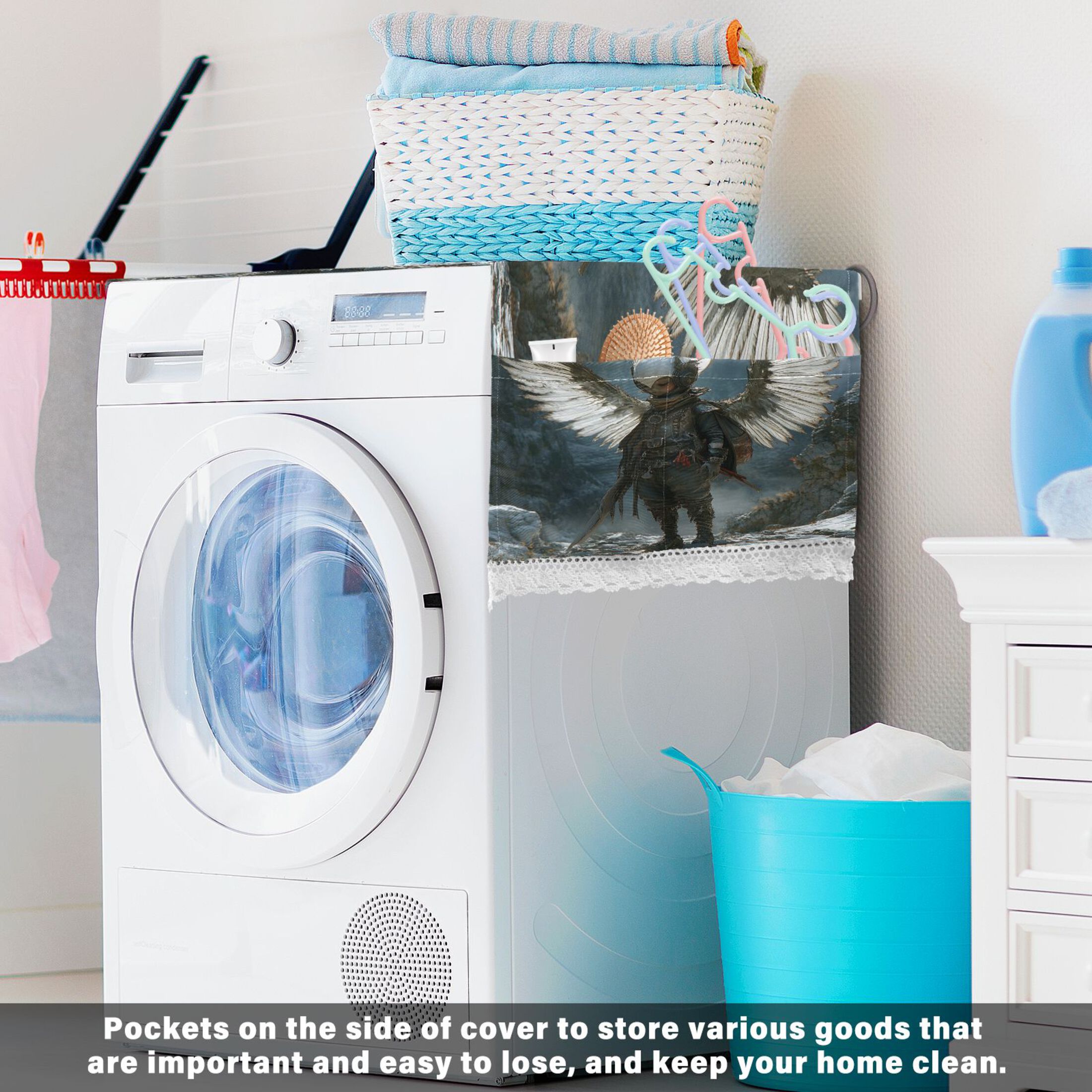 The Boy with WingsWasher and Dryer Covers Dust-Proof and Oil Resistant Fridge Cover with 4 Storage Pockets Washing Machine Top Cover for Laundry Kitchen Home 51.2 x 22 In