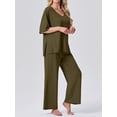 thumbnail image 5 of MINTREUS Lounge Sets for Women Knit Short Sleeve V-neck Tops and Long Pants Soft Comfy Pajamas Set Oversized 2 Piece Outfits, 5 of 6