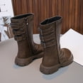 thumbnail image 6 of ZHOGXU Big Kids Girls Mid Calf Boots Solid Color Side Zipper Flat Sole Comfortable Fashion Shoes For Outdoor Activities Daily Wear Khaki 6-7 Years, 6 of 7