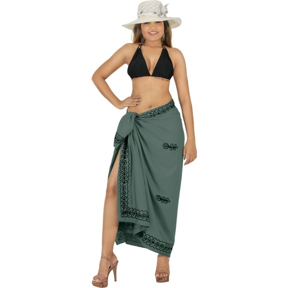 HAPPY BAY Women's Beach Wrap Bikini Swimwear Swim Cover up Summer Wraps Swimsuit Beachwear Sarong Coverups Skirts for Women One Size Embroidery, Grey