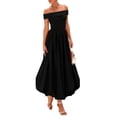 thumbnail image 1 of Vestido PRETTYGARDEN para mujer, de verano, con hombros descubiertos, línea A, negro, 1 of 9