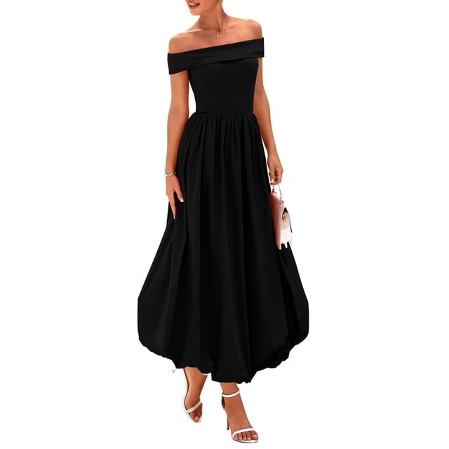 Vestido PRETTYGARDEN para mujer, de verano, con hombros descubiertos, línea A, negro