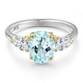 thumbnail image 3 of Gem Stone King 925 Silver and 10K Yellow Gold Sky Blue Topaz and White Moissanite Engagement Ring for Women | 2.80 Cttw | Oval 9X7MM | Gemstone November Birthstone | Size 7, 3 of 7