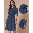 thumbnail image 2 of DARING DIVA Denim Shirt Dress Long Sleeve Belted Dress L Dark Blue, 2 of 6
