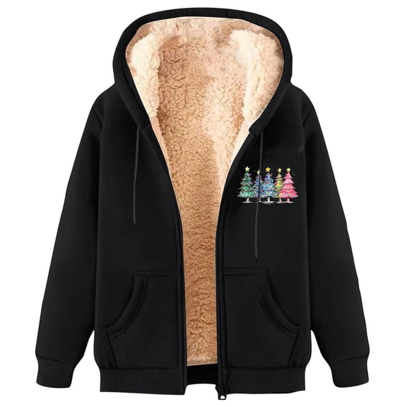 LEBONYARD Women's Trendy Plus Size Zipper Fuzzy Drawstring Hoodie Thicken Fleece Liner Comfy Solid Colored Long Sleeve Casual Loose Warm Jacket Coat