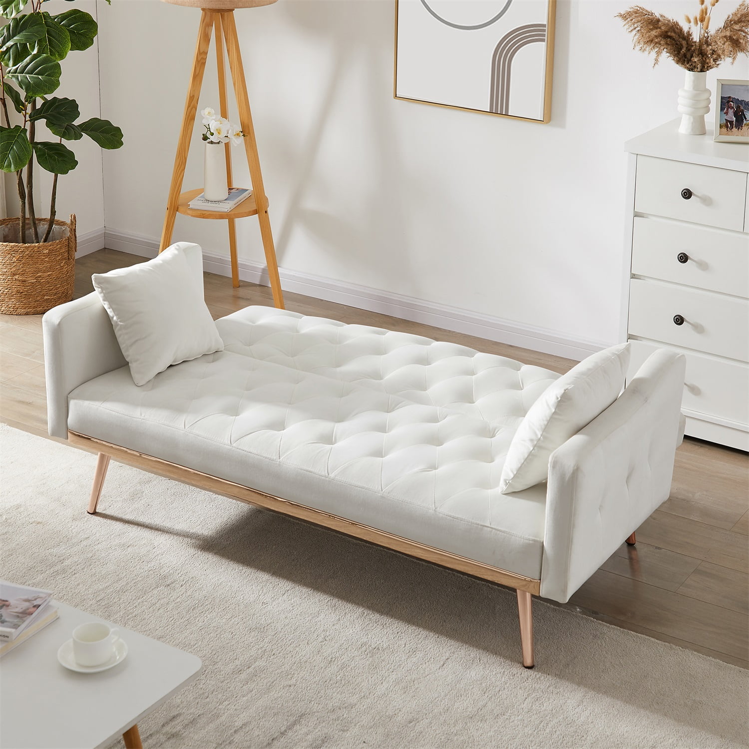 Resenkos Sofa Bed Convertible Sofa Sleeper 61.5" Sofa for Bedroom Fabric Compact Living Space Couch for Apartment and Room, White Resenkos Sofa Bed Convertible Sofa Sleeper 61.5" Sofa for Bedroom Fabric Compact Living Space Couch for Apartment and Room, White