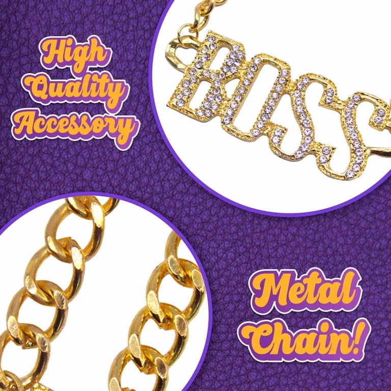 UNDERWRAPS Boss Rhinestone Studded Necklace - 80s 90s Hip Hop