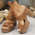 thumbnail image 4 of Modisza Women's Platform Sandals Wedges Heels Sandal Open Toe Slip on Dressy Pumps Ladies Casual Summer Beach Shoes Brown 9, 4 of 7