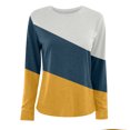 thumbnail image 4 of Women Fall Fashion Clothes Long Sleeve Shirts Color Block Patchwork Casual Lightweight Crewneck Pullover Blouse, 4 of 5