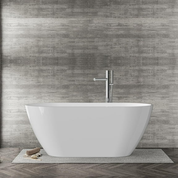 67" Acrylic Freestanding Bathtub, Contemporary Soaking Tub with Contemporary Design for Soaking and Bathing, cUPC Certified, White Acrylic(Chrome Drain/Overflow)