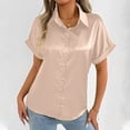 thumbnail image 3 of Blusa elegante de satén con puños enrollados para mujer: color liso, tejido lujoso, para el trabajo o para llevar de forma informal, tallas S-XXL, ligera y transpirable., 3 of 8