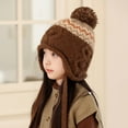 thumbnail image 3 of Cethrio Girls Knit Hats with Ear Flaps, Windproof Soft Warm Winter Beanies for Girl Coffee Size 4-10T, 3 of 3