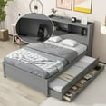 thumbnail image 2 of Full Wood Platform Bed Mattress Foundation with Trundle, Drawers and USB Plugs, Bed Frame Storage Bed w/ Wooden Slats for Boy Girl, No Box Spring Needed, Easy Assembly, 2 of 9