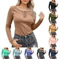 thumbnail image 5 of Diufon Tight Long Sleeve Shirts for Women Stretchy Casual T Shirts Fall Fashion Button Crewneck Basic Tops, 5 of 8