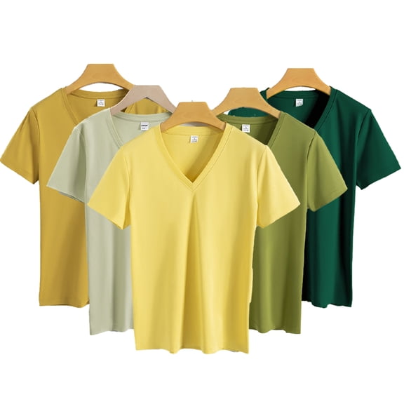 FLMEI Womens T Shirts Tees Female Short Sleeve V Neck Loose Summer Tees Basic Tunic Tops S-XXXL