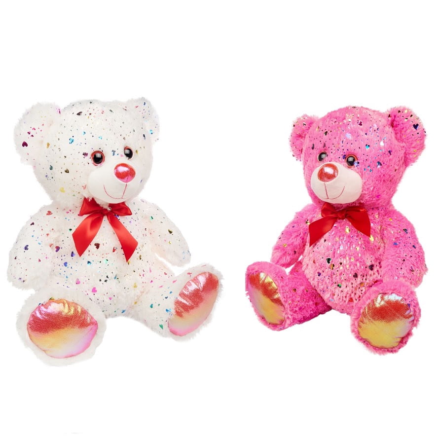 White Holographic Sparkle And Pink Holographic Sparkle Plush Bears Set 