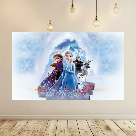 FrozenBirthday Banner - Festive Polyester Backdrop with Snowflakes and Castle Design, Perfect for Youngsters' Party Decorations and Photo Ops, Birthday Party Decorations