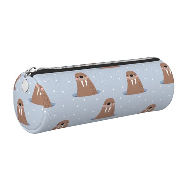 Disketp Playful Walrus Wonders Estuche Organizador de Lápices de Cuero, Estuche de Oficina con Cremallera para Bolígrafo y Lápiz