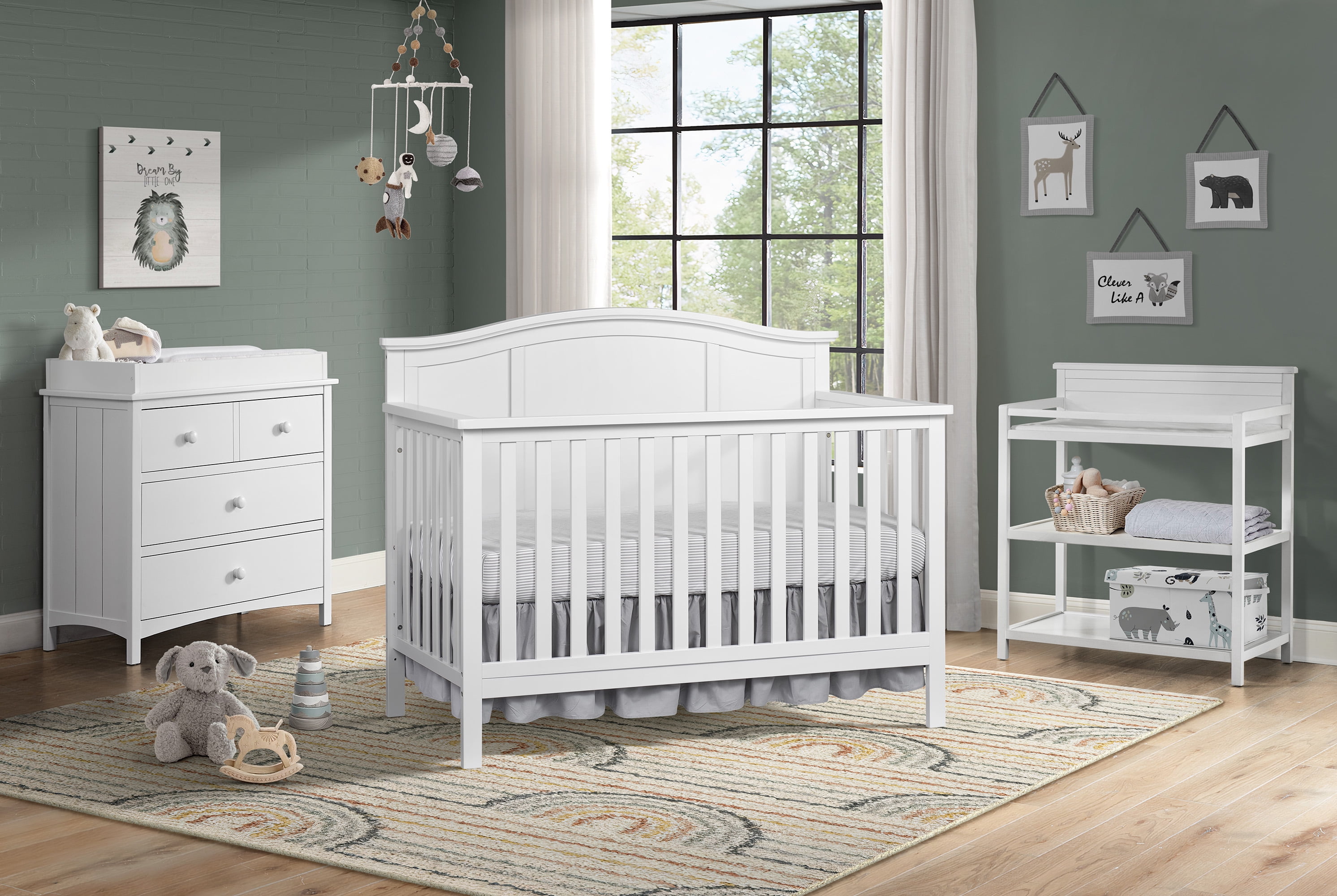 Oxford Baby Emerson 4-in-1 Convertible Crib, Snow White, GREENGUARD Gold Certified, Wooden Crib