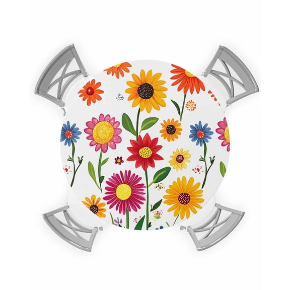 nqOlkjepod Sunflower Round Tablecloth, Fitted Table Cover with Elastic for 36"-44" Round Tables, Spring Floral Summer Botanical Colorful Table Cloth Outdoor Dinning Party Waterproof Tablecloths