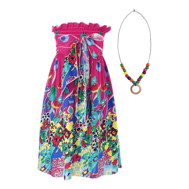 zdhoor Robe d'Été de Plage pour Fête Enfants Filles Bohème à Imprimé Floral Sans Manches avec Collier Type E 150