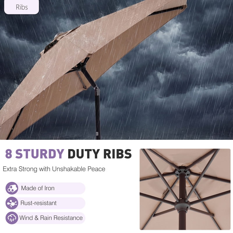 Gianna 7.5ft Patio Umbrella with Tilt and Crank Button & 6 Sturdy Ribs Waterproof, Patio Table Umbrella for Poolside, Terrace and Beach, Beige