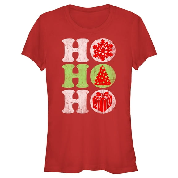 Junior's Lost Gods Christmas Distressed Ho Ho Ho Graphic Tee Red Large