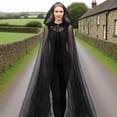 thumbnail image 3 of Hooded Cloak Adult Sheer Cape Witch Queen Cosplay Costume for Halloween Christmas Special Festivals Renaissance, 3 of 8