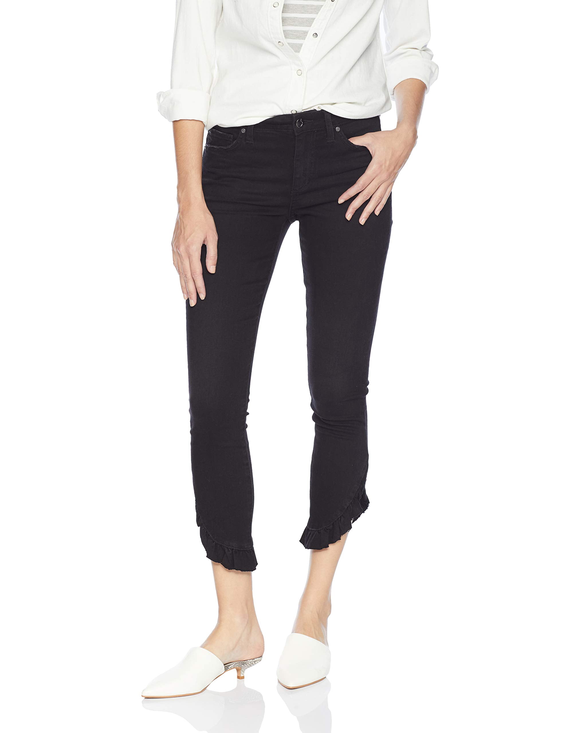 Womens Ruffle Ankle Hem Skinny Stretch 