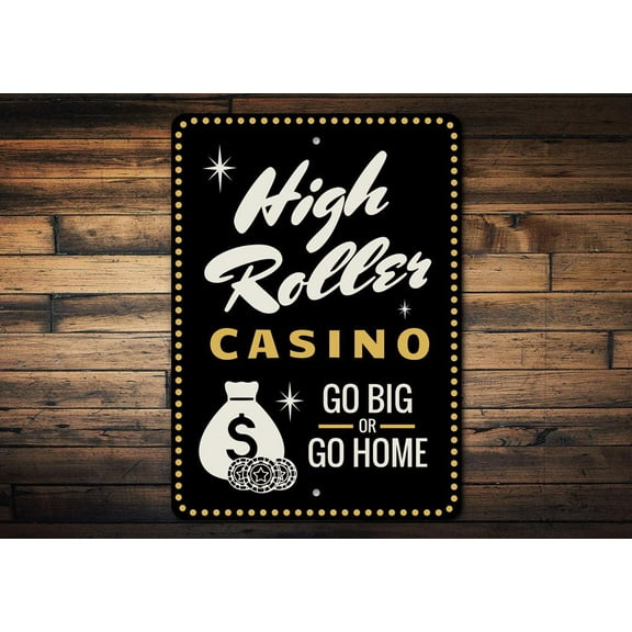 High Roller Casino Novelty Sign, Metal Wall Decor - 10x14 inches