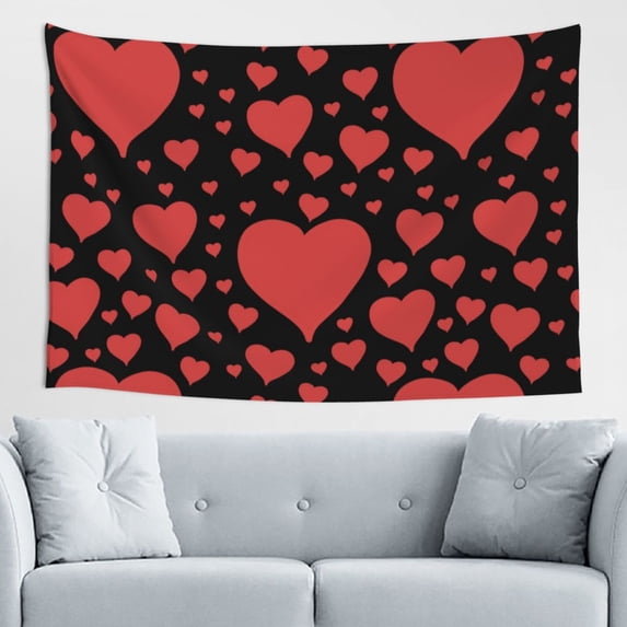 Poker Hearts Valentine Pink Tapestry, Romantic Wall Hanging Tapestries Dorm Room Home Decor, 60" x 40"