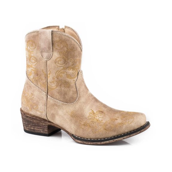 Roper Womens Short Stuff Embroidery Snip Toe Cowboy Ankle Boots