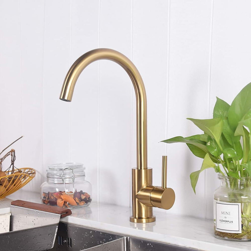 Brushed gold single lever kitchen sink faucet, modern single hole