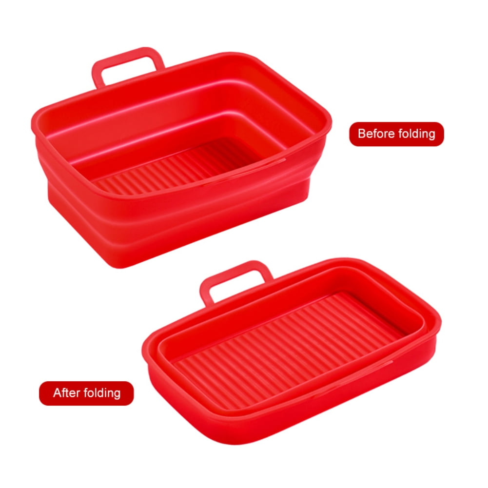 Jytue 2pcs Air Fryer Silicone Pot for Ninja Foodi Dual Dz201 Dz401 Reusable Rectangle Air Fryer Liner Basket for Ninja 8 to 10 qt Easy Cleaning Food