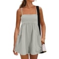 thumbnail image 2 of Summer Rompers Womens Beach Vacation Clothes Adjustable Strap Spaghetti Strap Short Jumpsuits Square Neck Dress with Pockets Gray S, 2 of 7