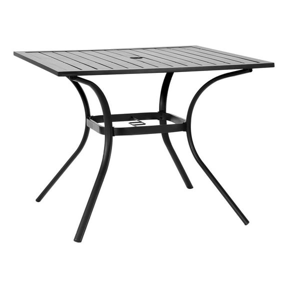 Outdoor Patio Dining Table, 37 inch Square Metal Steel Slat Backyard Bistro Tables, with 1.5 in Umbrella Hole, Outside All-Weather Large Furniture for Lawn Garden Porch, Black