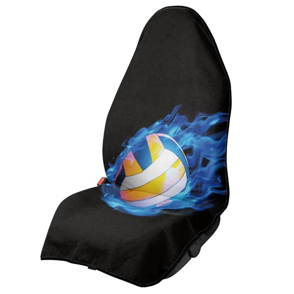 Chririnla Blue Flame Volleyball Bucket Seat Protector, Non-Slip Plush Microfiber Car Towel Seat Cover for Cars Vans and Trucks