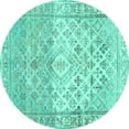 thumbnail image 1 of Ahgly Company Machine Washable Indoor Round Abstract Turquoise Blue Contemporary Area Rugs, 7' Round, 1 of 4