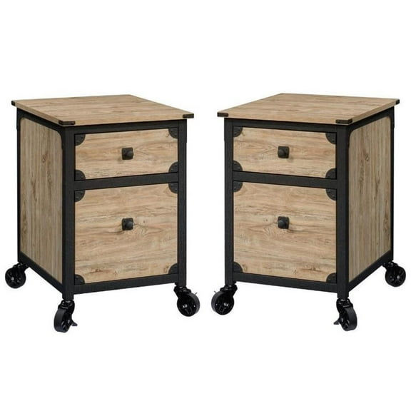 Home Square 2 Piece Wood Mobile Filing Cabinet Set in Milled Mesquite Beige