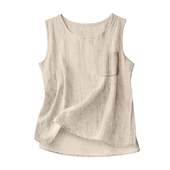 Women's Tank Tops Crew Neck Loose Fit Sleeveless T Shirts Summer Casual Workout Beach Vacation Clothes Beige XXL