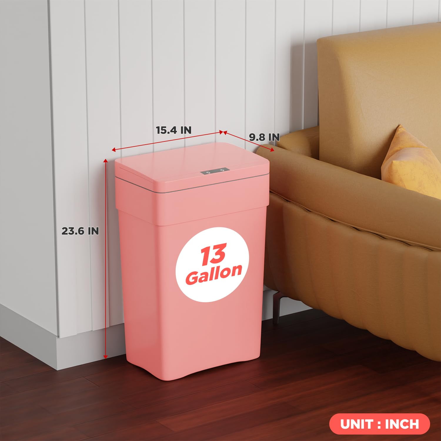 CL.HPAHKL 13 Gallon Motion Sensor Waste Bin, 50L High-Capacity Plastic Garbage Can with Lid, Touchless Automatic Trash Can for Home Office, Kitchen, Bedroom (3, Pink)